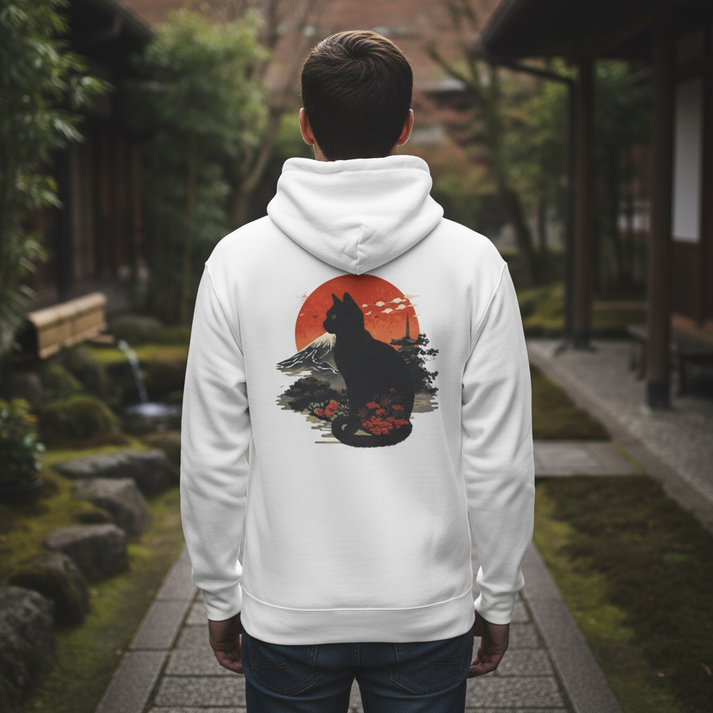 Cat Silhouette Fleece Hoodie, Unique Cat Lover Gift, Cozy Casual Wear, Perfect for Fall, Animal Lover Apparel, Birthday Gift Idea
