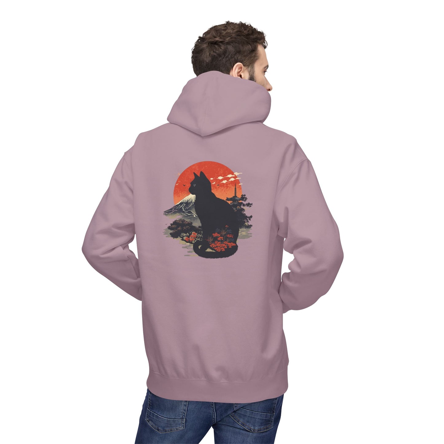 Cat Silhouette Fleece Hoodie, Unique Cat Lover Gift, Cozy Casual Wear, Perfect for Fall, Animal Lover Apparel, Birthday Gift Idea