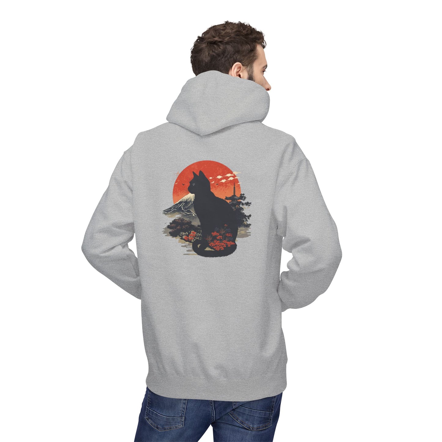 Cat Silhouette Fleece Hoodie, Unique Cat Lover Gift, Cozy Casual Wear, Perfect for Fall, Animal Lover Apparel, Birthday Gift Idea