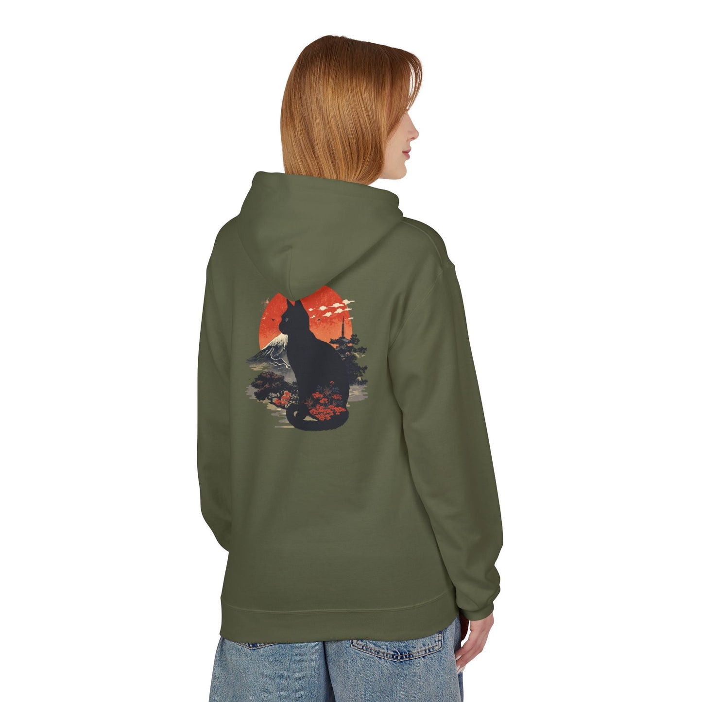 Cat Silhouette Fleece Hoodie, Unique Cat Lover Gift, Cozy Casual Wear, Perfect for Fall, Animal Lover Apparel, Birthday Gift Idea