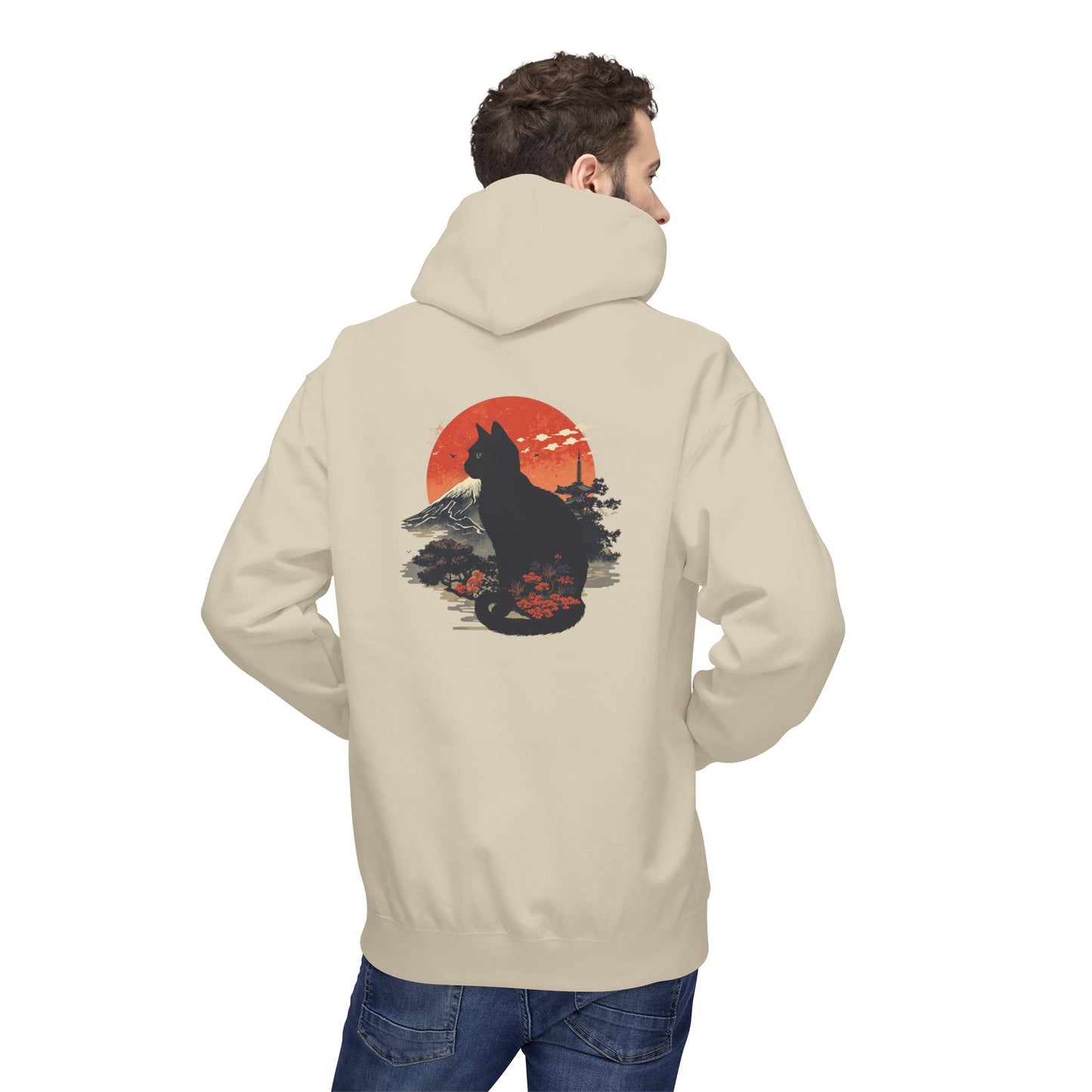 Cat Silhouette Fleece Hoodie, Unique Cat Lover Gift, Cozy Casual Wear, Perfect for Fall, Animal Lover Apparel, Birthday Gift Idea