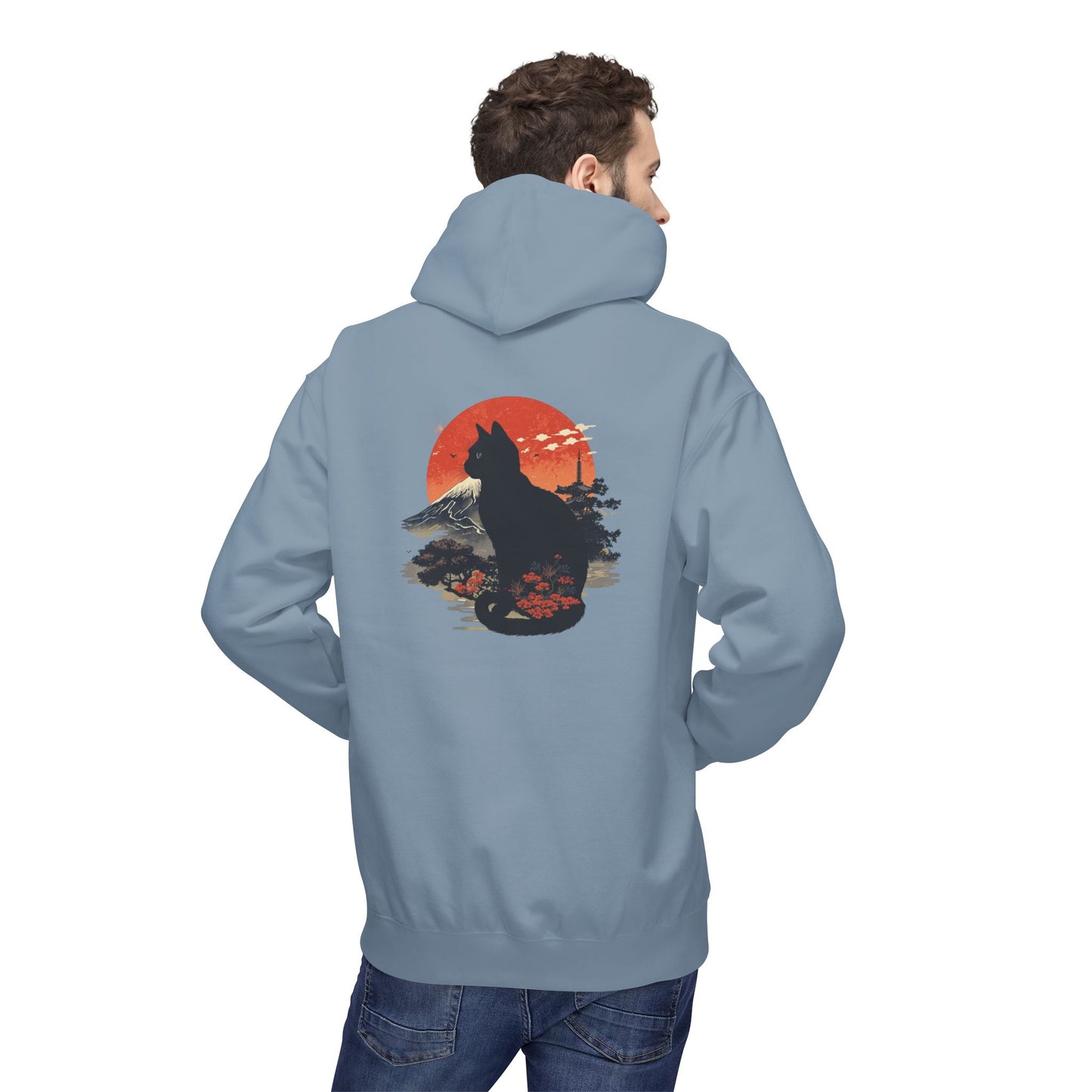 Cat Silhouette Fleece Hoodie, Unique Cat Lover Gift, Cozy Casual Wear, Perfect for Fall, Animal Lover Apparel, Birthday Gift Idea