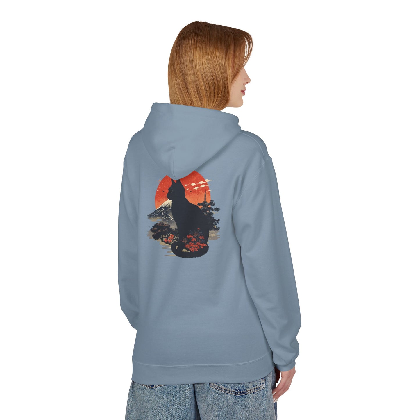 Cat Silhouette Fleece Hoodie, Unique Cat Lover Gift, Cozy Casual Wear, Perfect for Fall, Animal Lover Apparel, Birthday Gift Idea