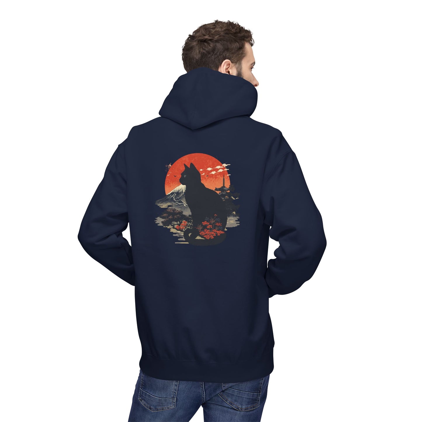 Cat Silhouette Fleece Hoodie, Unique Cat Lover Gift, Cozy Casual Wear, Perfect for Fall, Animal Lover Apparel, Birthday Gift Idea