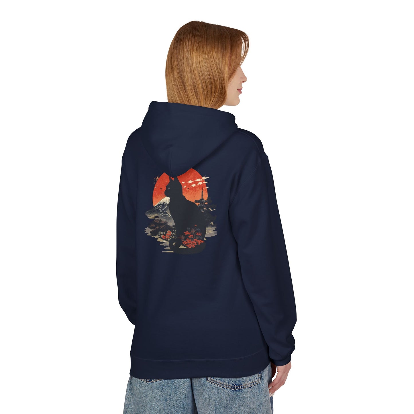 Cat Silhouette Fleece Hoodie, Unique Cat Lover Gift, Cozy Casual Wear, Perfect for Fall, Animal Lover Apparel, Birthday Gift Idea
