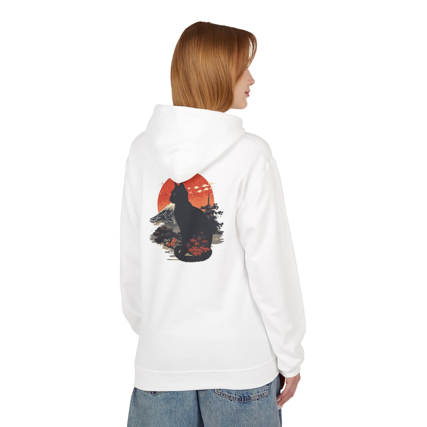 Cat Silhouette Fleece Hoodie, Unique Cat Lover Gift, Cozy Casual Wear, Perfect for Fall, Animal Lover Apparel, Birthday Gift Idea