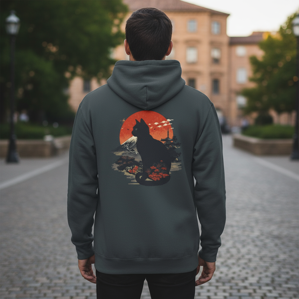 Cat Silhouette Fleece Hoodie, Unique Cat Lover Gift, Cozy Casual Wear, Perfect for Fall, Animal Lover Apparel, Birthday Gift Idea