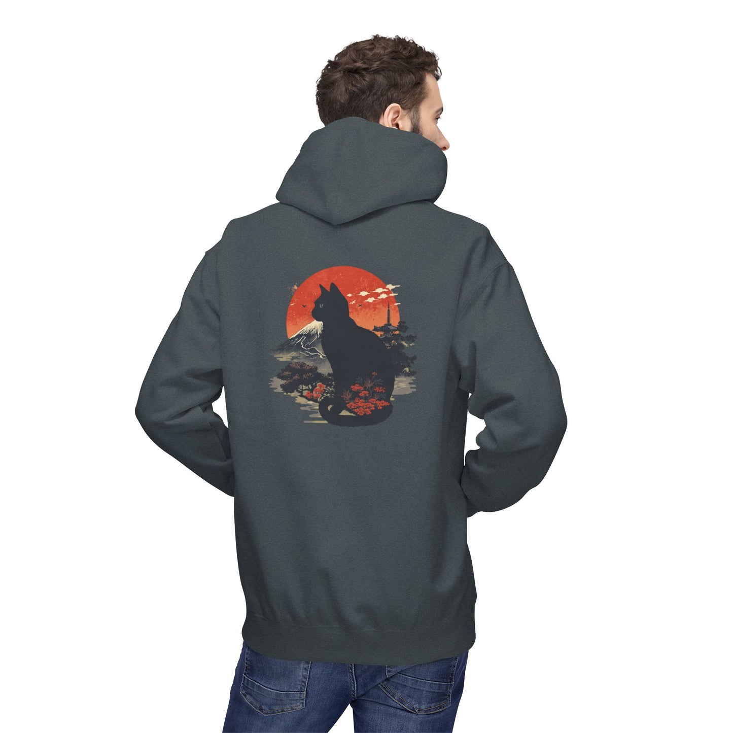 Cat Silhouette Fleece Hoodie, Unique Cat Lover Gift, Cozy Casual Wear, Perfect for Fall, Animal Lover Apparel, Birthday Gift Idea
