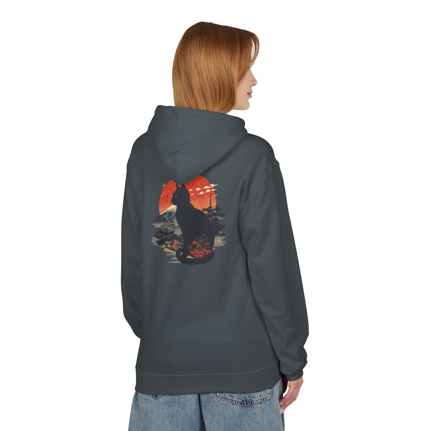 Cat Silhouette Fleece Hoodie, Unique Cat Lover Gift, Cozy Casual Wear, Perfect for Fall, Animal Lover Apparel, Birthday Gift Idea
