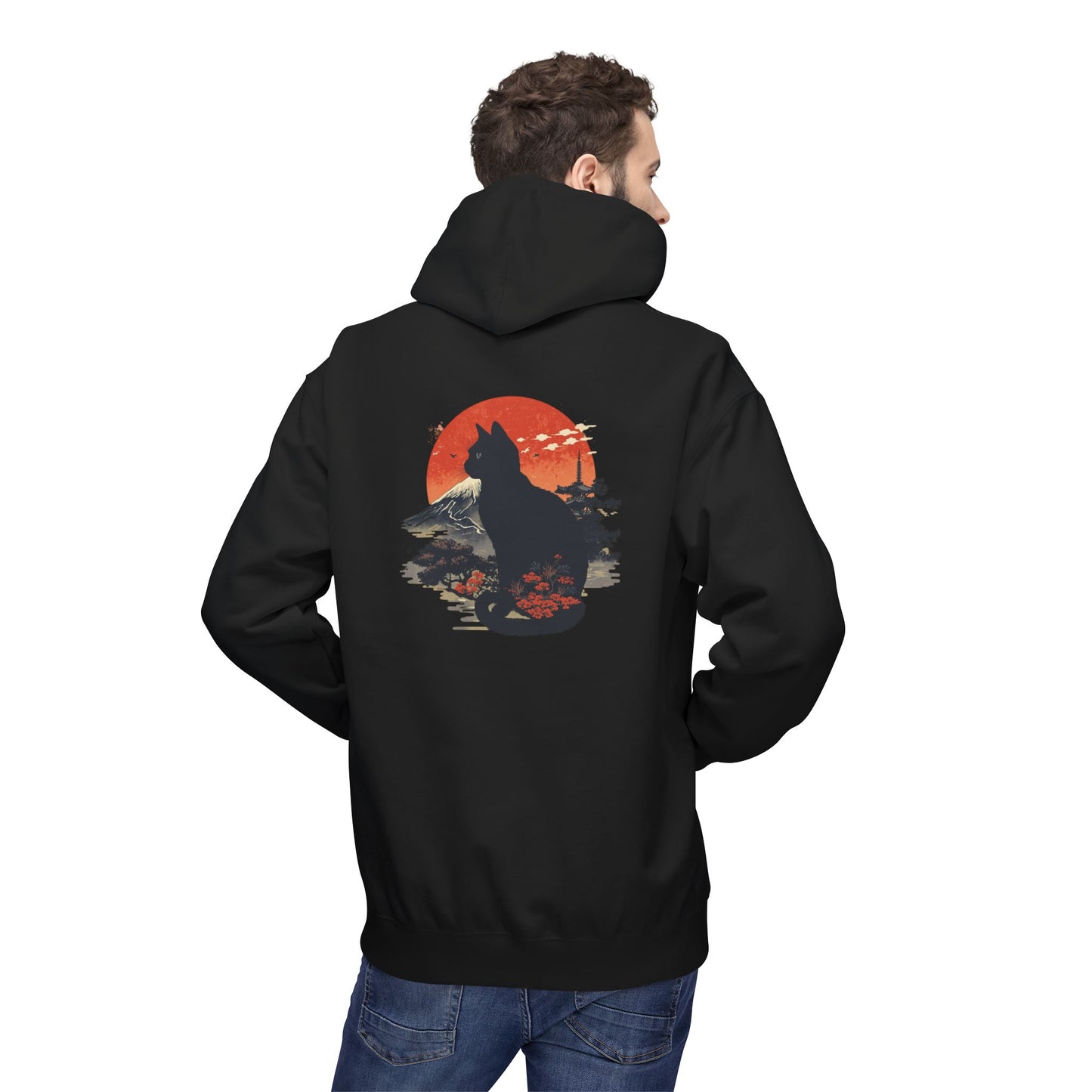 Cat Silhouette Fleece Hoodie, Unique Cat Lover Gift, Cozy Casual Wear, Perfect for Fall, Animal Lover Apparel, Birthday Gift Idea
