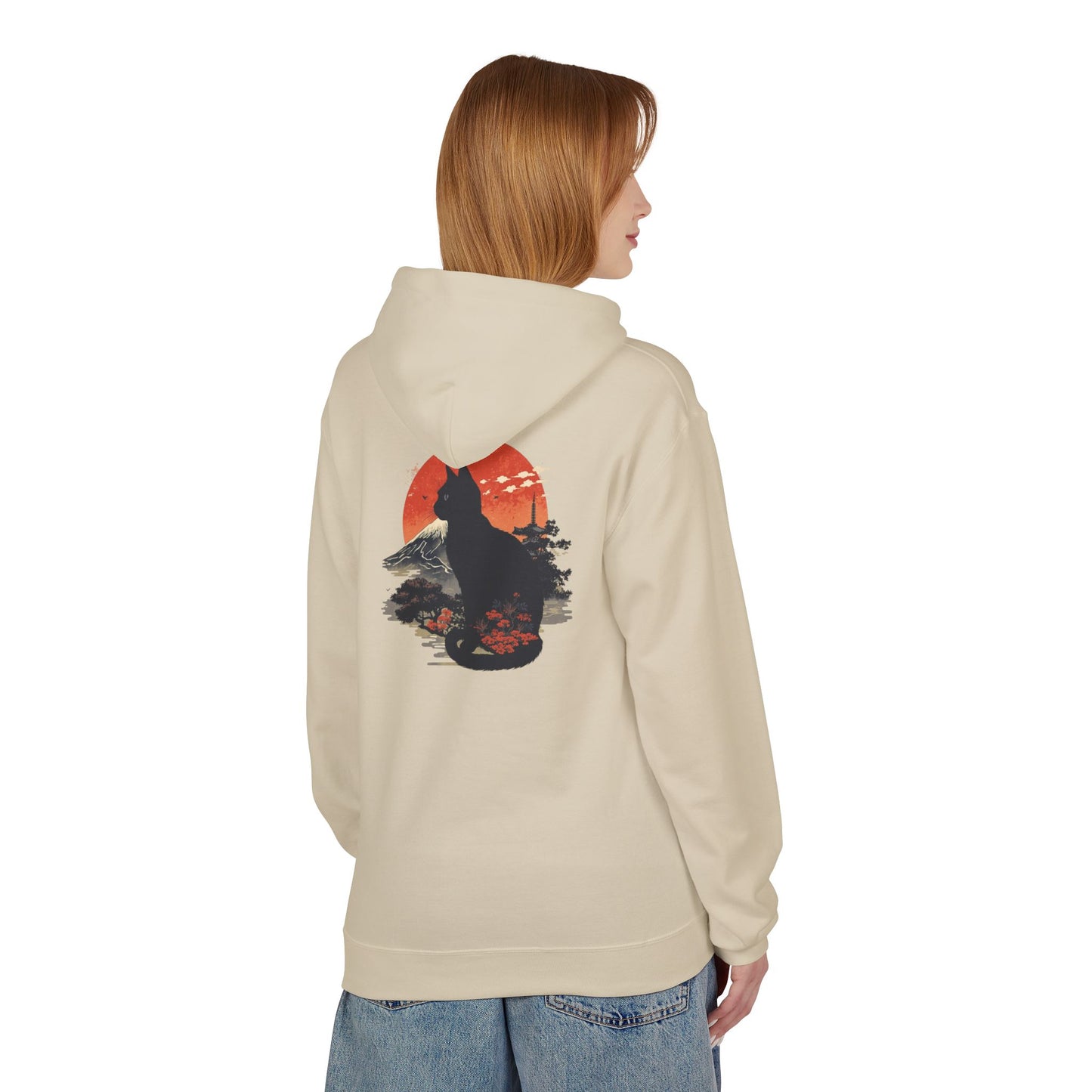 Cat Silhouette Fleece Hoodie, Unique Cat Lover Gift, Cozy Casual Wear, Perfect for Fall, Animal Lover Apparel, Birthday Gift Idea