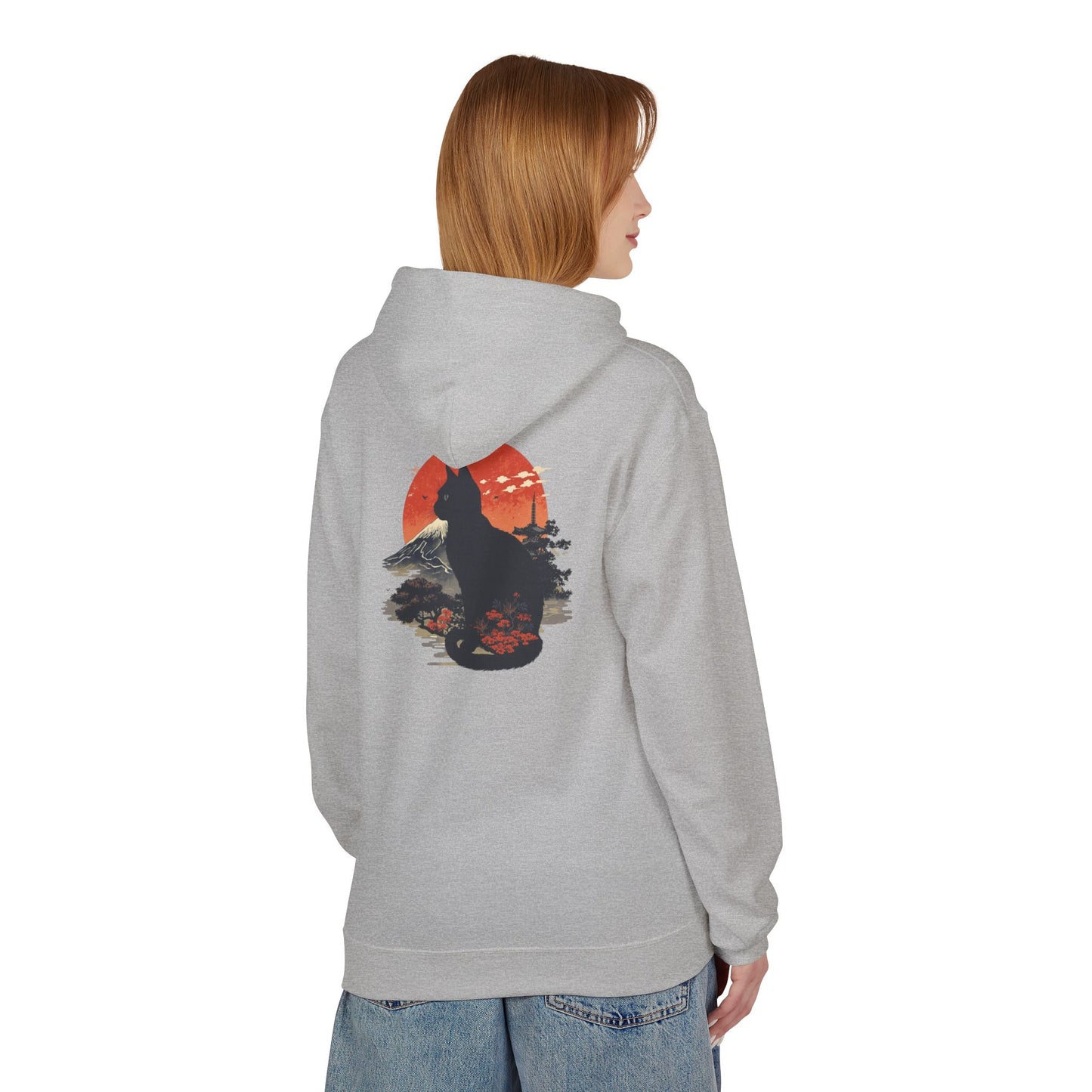 Cat Silhouette Fleece Hoodie, Unique Cat Lover Gift, Cozy Casual Wear, Perfect for Fall, Animal Lover Apparel, Birthday Gift Idea