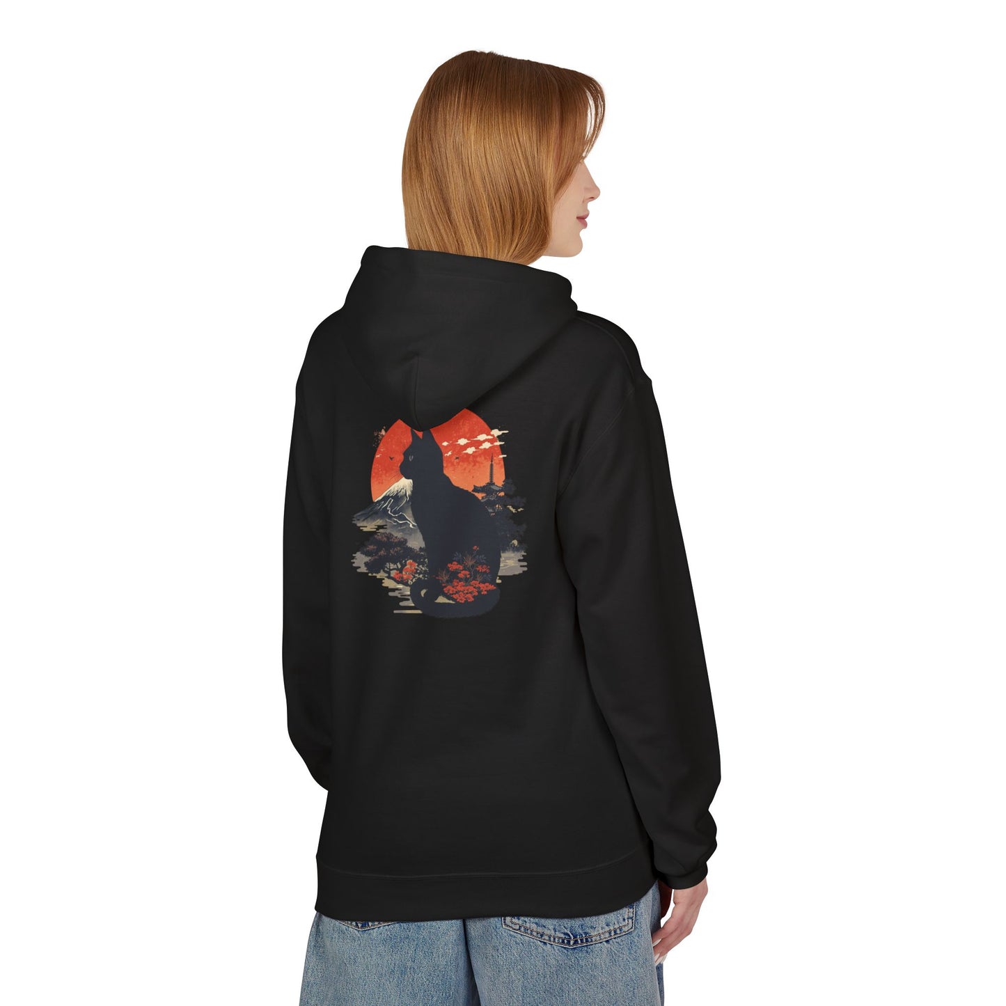 Cat Silhouette Fleece Hoodie, Unique Cat Lover Gift, Cozy Casual Wear, Perfect for Fall, Animal Lover Apparel, Birthday Gift Idea