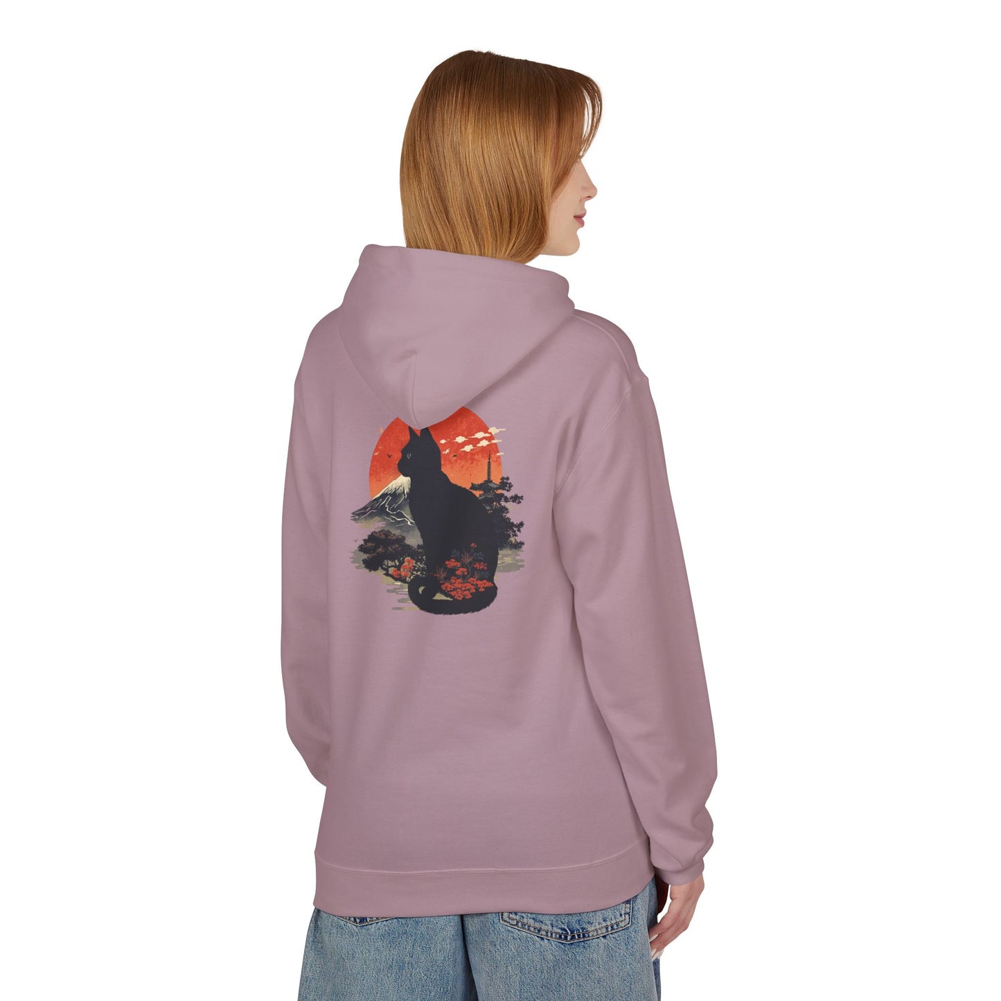 Cat Silhouette Fleece Hoodie, Unique Cat Lover Gift, Cozy Casual Wear, Perfect for Fall, Animal Lover Apparel, Birthday Gift Idea
