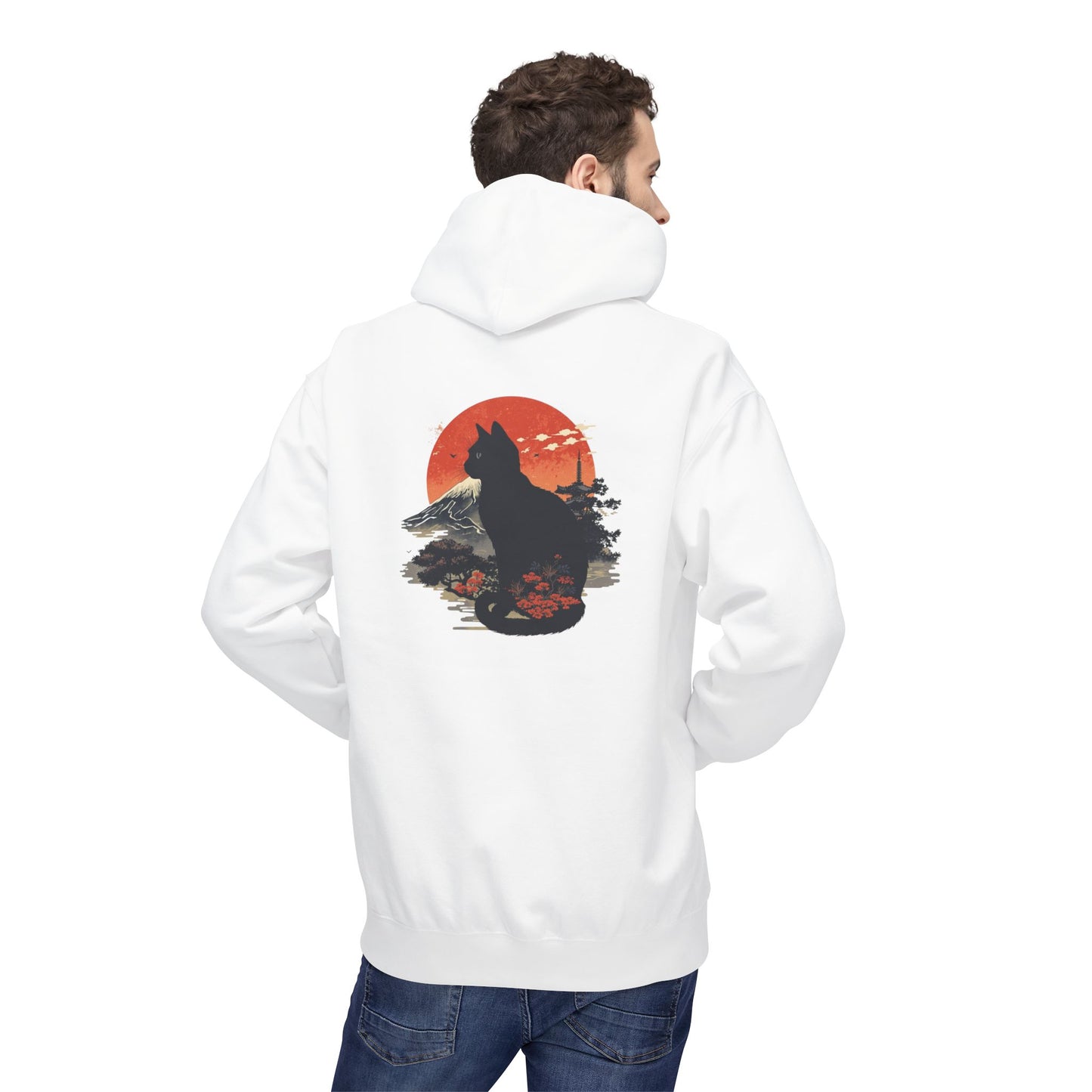 Cat Silhouette Fleece Hoodie, Unique Cat Lover Gift, Cozy Casual Wear, Perfect for Fall, Animal Lover Apparel, Birthday Gift Idea
