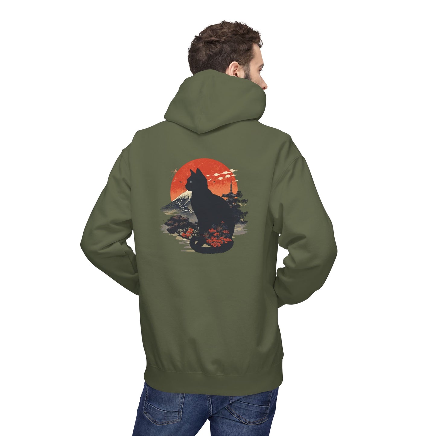 Cat Silhouette Fleece Hoodie, Unique Cat Lover Gift, Cozy Casual Wear, Perfect for Fall, Animal Lover Apparel, Birthday Gift Idea